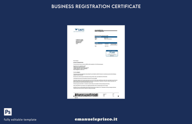certificato di imposta sul valore aggiunto del Sud Africa in stile verificato Mo